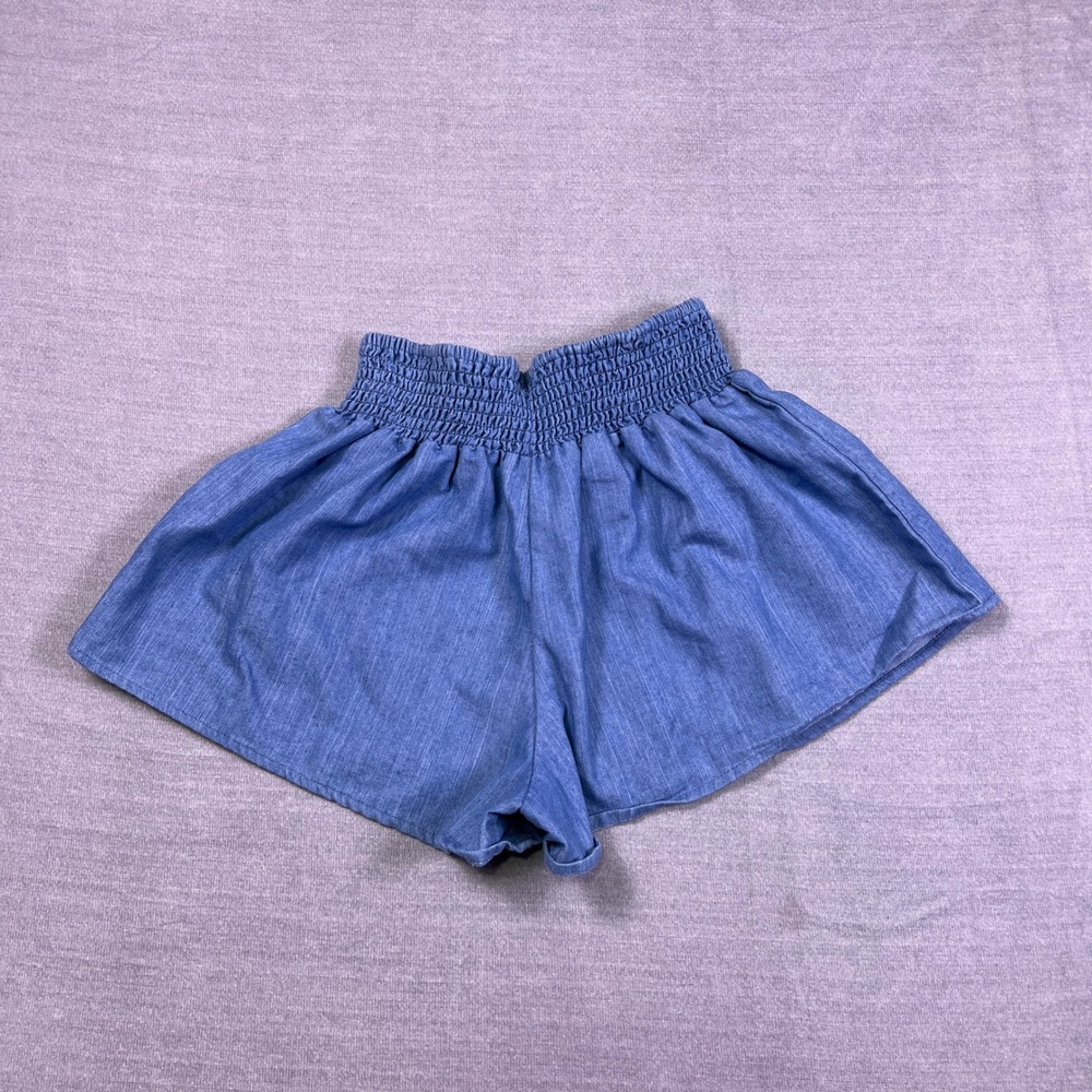Altar'd State BE40262-AT Smocked Waist High Rise Denim‎ Shorts Women M Blue